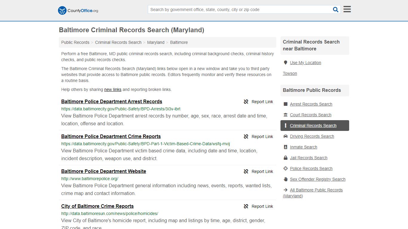 Baltimore Criminal Records Search (Maryland) - County Office