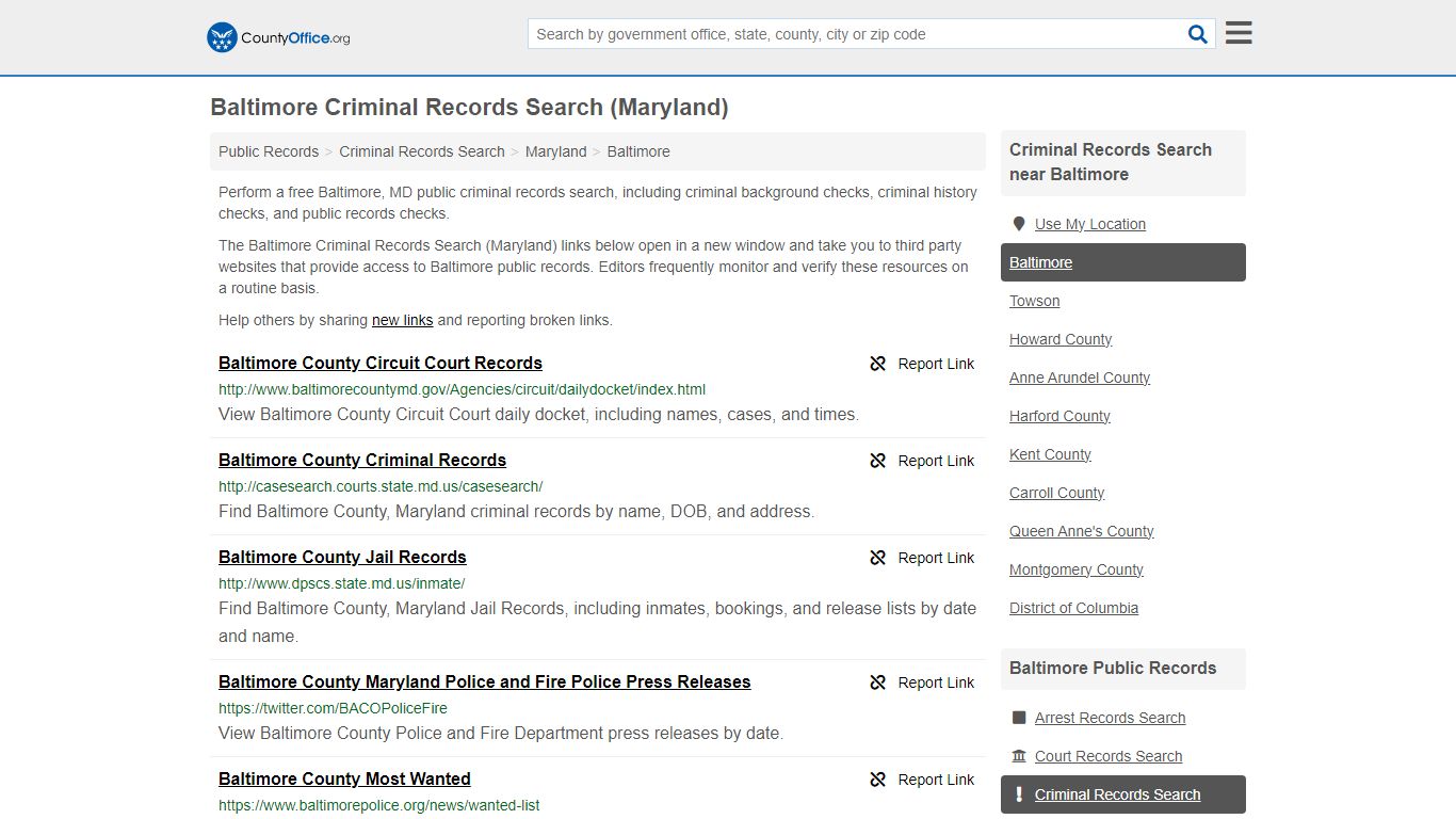 Baltimore Criminal Records Search (Maryland) - County Office